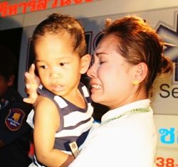 Mother and child are tearfully reunited after the 30-minute ordeal.